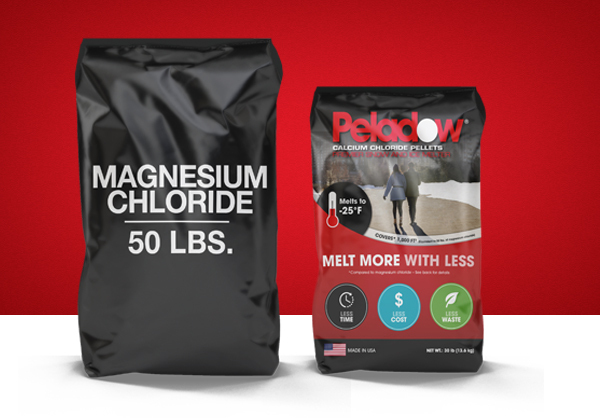 50 lb bag of magnesium chloride vs. 30 lb bag of OxyChem PELADOW® calcium chloride