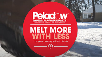 Graphic showing Melt More With Less from OxyChem PELADOW Calcium Chloride